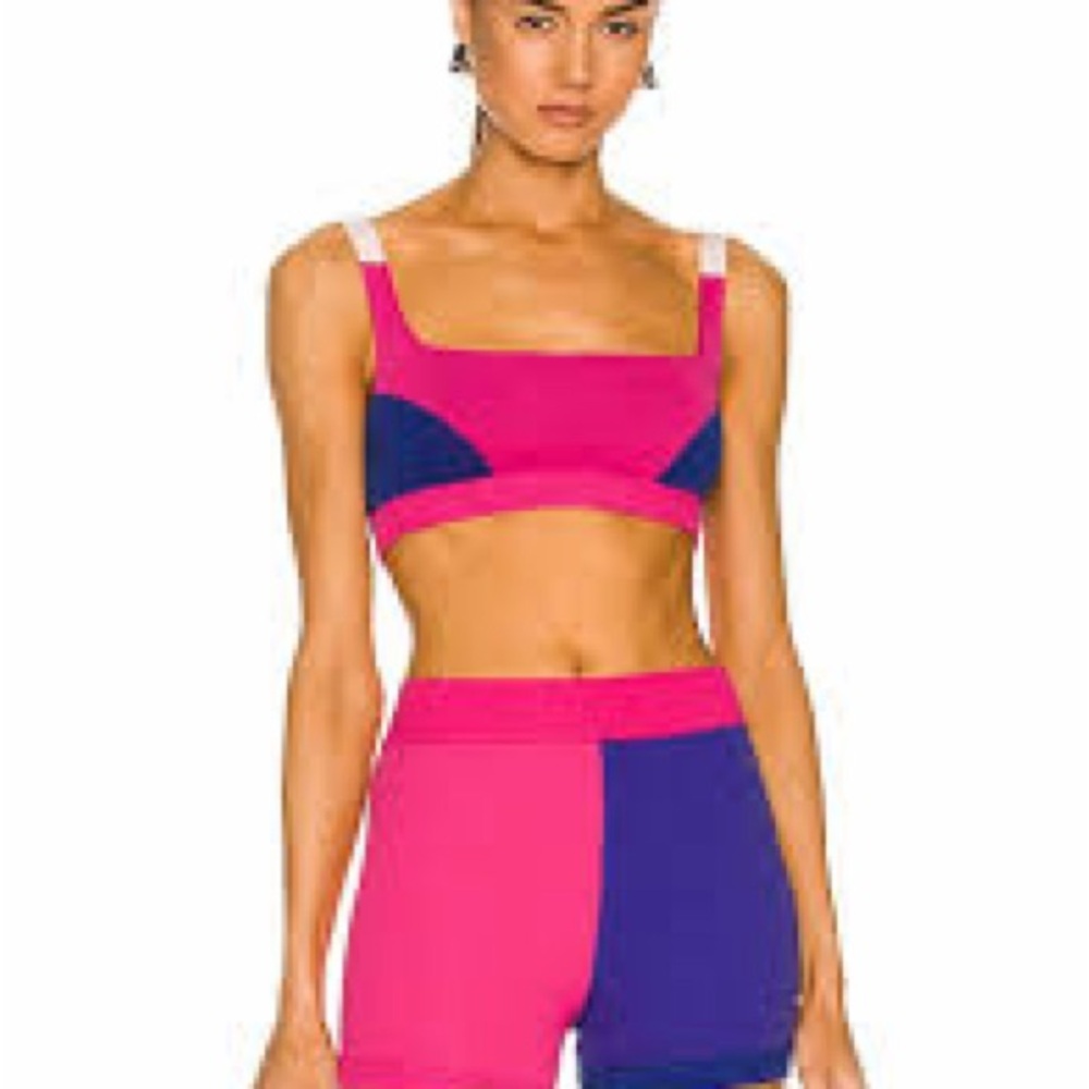 Nagnata Pink and Purple Color block Sports Bra